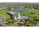 Beautiful aerial view of community pool, park, and lake surrounded by homes at 10200 Xanadu St, Commerce City, CO 80022