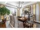 Elegant dining room with chandelier, striped wallpaper, and large windows at 4483 W Cottonwood Pl, Littleton, CO 80123