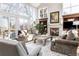 Bright living room with vaulted ceilings, large windows, and fireplace at 4483 W Cottonwood Pl, Littleton, CO 80123