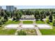 Scenic view of the park featuring a grand pavilion, lush greenery, and decorative concrete pool at 1401 N Franklin St # 1, Denver, CO 80218