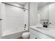 Clean bathroom with shower/tub combo and vanity at 1749 Marlowe E Cir, Erie, CO 80516