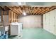 Unfinished laundry room with a sink, washer, dryer, storage cabinets, and painted floor at 1354 S Wright St, Lakewood, CO 80228
