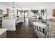 Open concept living room features hardwood floors, a breakfast bar, and seamless transition to the kitchen at 2522 Zenobia St, Denver, CO 80212