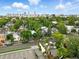An aerial view of a neighborhood featuring the city skyline in the background at 416 W 3Rd Ave, Denver, CO 80223