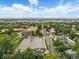An aerial view of a neighborhood and school, showing streets and green spaces at 416 W 3Rd Ave, Denver, CO 80223
