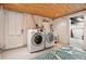 Laundry room with side by side washer and dryer, with a wood paneled ceiling at 416 W 3Rd Ave, Denver, CO 80223
