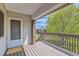 A welcoming balcony with wood floors offers views of community greenery and plenty of sunlight at 3663 S Sheridan Blvd # J12, Denver, CO 80235