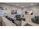Comfortable living room with a large tv, neutral tones, and multiple seating arrangements at 237 Maplehurst Dr, Highlands Ranch, CO 80126