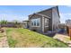 Well-maintained backyard with lush green lawn and a cozy covered patio at 15100 Gaylord St, Thornton, CO 80602