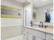 Elegant bathroom with a granite countertop vanity, modern fixtures, and stylish decor at 6537 S Brentwood Way, Littleton, CO 80123