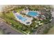 Rendering of the community pool, clubhouse, and surrounding amenity spaces with vibrant landscaping at 7137 S Vandriver Way, Aurora, CO 80016