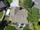 Aerial shot of a home with a large roof, backyard, and surrounding trees, offering privacy at 8296 S Reed St, Littleton, CO 80128