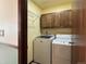 Functional laundry room with washer, dryer and overhead storage cabinets at 8296 S Reed St, Littleton, CO 80128
