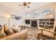 Cozy living room featuring a fireplace, built-in shelving, and comfortable seating at 4396 S Quail Way, Littleton, CO 80127