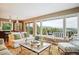 Bright and airy living room with large windows showcasing mountain views and stylish furnishings at 6565 Marshmerry Ln, Evergreen, CO 80439