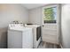 Bright laundry room featuring modern washer and dryer, with convenient access to the outside at 6411 W 82Nd Dr, Arvada, CO 80003