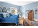 Serene bedroom featuring blue walls, hardwood floors, and vintage-inspired decor for a relaxing retreat at 836 E 17Th Ave # 2B, Denver, CO 80218