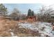 View of the backyard with a small shed in the snow at 950 Jasmine St, Denver, CO 80220