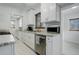 Bright modern kitchen with white cabinets, granite counters, and stainless steel appliances at 950 Jasmine St, Denver, CO 80220