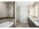 Elegant bathroom featuring a bathtub, shower, double sink vanity, and modern fixtures and faucets at 4200 W 17Th Ave # 212, Denver, CO 80204