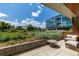 A modern patio provides a lush green view with comfortable seating and sleek design elements at 4200 W 17Th Ave # 212, Denver, CO 80204