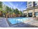 Relaxing community pool with lounge chairs and umbrellas at 5455 Landmark Pl # 1103, Greenwood Village, CO 80111