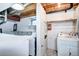 A basement laundry room with washer and dryer hookups and storage shelves at 7300 Beech St, Arvada, CO 80005