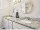 Bright bathroom with double sinks, granite countertops, and decorative mirrors at 4715 Garland St, Wheat Ridge, CO 80033