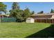 Large grass backyard with a shed and trees for privacy at 11917 Lavinia Way, Northglenn, CO 80233