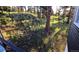 View of lush green and sunny lawn and mature trees from the edge of the porch of the home at 7105 Flagstaff Rd, Boulder, CO 80302