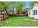 Fenced backyard with a grassy area and mature trees providing shade and privacy at 4151 Zenobia St, Denver, CO 80212