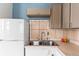 A kitchen sink with stainless steel double basins, white cabinets, and a modern faucet at 4151 Zenobia St, Denver, CO 80212