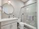 Stylish bathroom featuring modern fixtures, a sleek vanity, and a glass-enclosed shower for a spa-like experience at 805 Promenade Dr, Superior, CO 80027