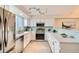 Modern kitchen with stainless steel appliances, white cabinetry, and a stylish backsplash providing a luxurious culinary space at 12032 Monaco St, Brighton, CO 80602