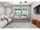 Comfortable living room with large windows, plush seating, and a modern aesthetic at 9768 E 62Nd Dr, Denver, CO 80238