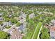 Panoramic aerial view of a neighborhood showcases mature trees, manicured lawns, and streetscapes at 16342 Parkside Dr, Parker, CO 80134