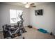 Home gym with assorted exercise equipment, ceiling fan, and natural light at 7603 Sabino Ln, Castle Rock, CO 80108