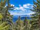 Stunning mountain view framed by mature pine trees under a blue sky with wispy clouds at 13288 Elsie Rd, Conifer, CO 80433