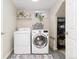 Basement laundry room with modern washer and dryer and storage shelves at 3649 N Garfield St, Denver, CO 80205