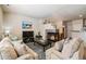Inviting living room featuring comfortable seating, a warm fireplace, and a decorative rug, perfect for relaxation and entertaining at 12766 Jasmine St # D, Thornton, CO 80602