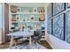 Stylish home office with unique wall art, built-in shelves, and a functional workspace at 14133 Deertrack Ln, Parker, CO 80134