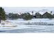 Snowy view of the community houses across a frozen pond at 6877 Northstar Ct, Castle Rock, CO 80108
