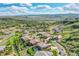 Aerial view of a residential area showcasing the community, surrounding greenery, and mountain views at 5388 Water Oak Cir, Castle Rock, CO 80108