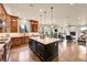 Open concept kitchen with stainless steel appliances, granite counters, large island and hardwood floors at 5388 Water Oak Cir, Castle Rock, CO 80108