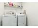 This laundry room has new appliances, and a storage shelf for supplies at 17470 E 95Th Pl, Commerce City, CO 80022