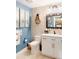 Modern bathroom with white vanity and blue walls at 6816 Goldbranch Dr, Niwot, CO 80503