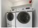 Laundry room featuring a modern washer and dryer, and a storage shelf at 8236 E Phillips Pl, Centennial, CO 80112