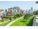 Beautiful city view with walking trails along a riverfront park at 1401 Wewatta St # 714, Denver, CO 80202