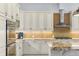 Modern kitchen with granite countertops, brick backsplash, and stainless steel appliances at 3967 Eastout Ave, Parker, CO 80138