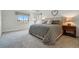 Cozy main bedroom with a luxurious bed, plush carpet, and scenic outdoor views at 6388 Donner Cir, Parker, CO 80134